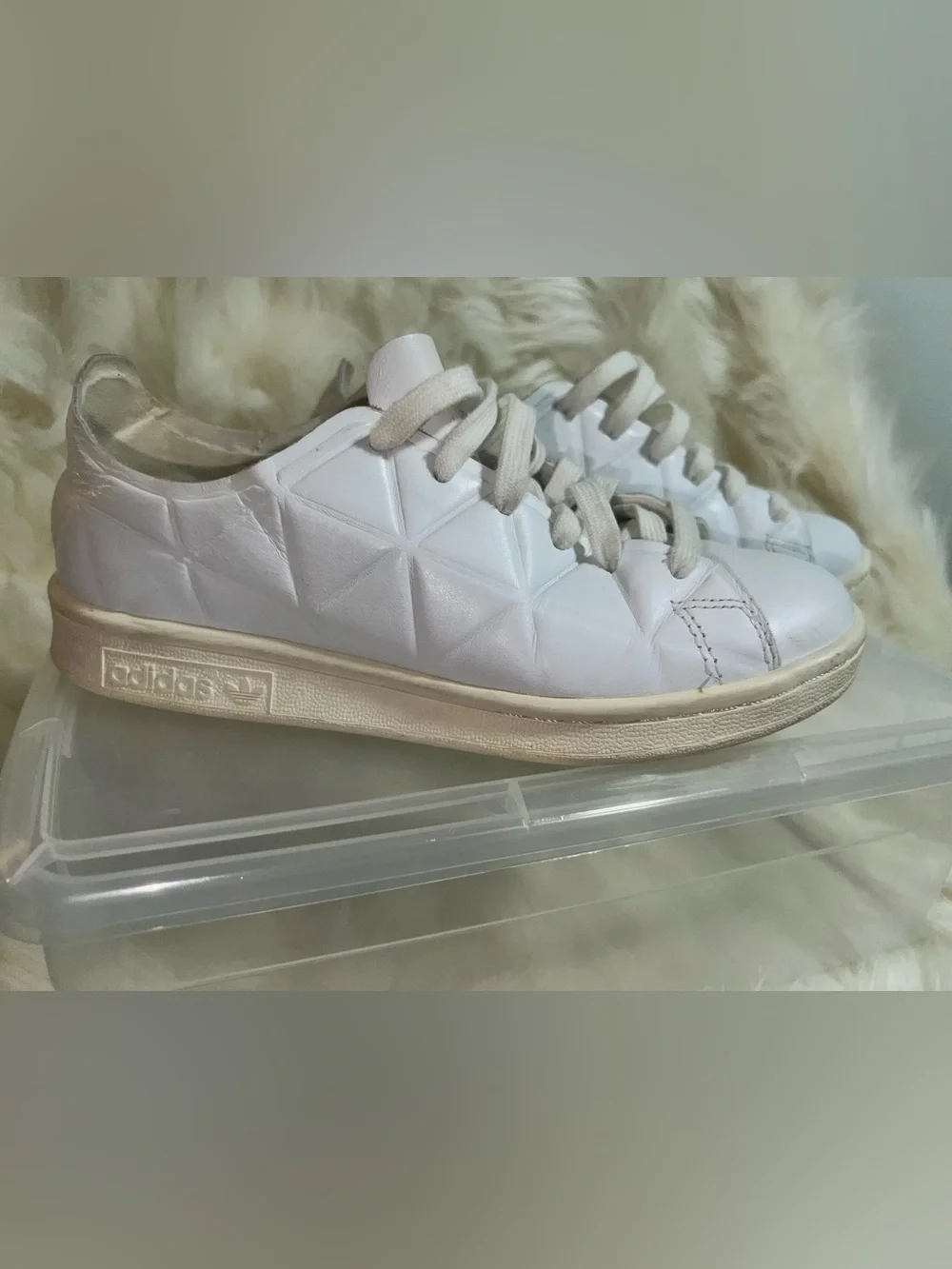 adidas Stan Smith Polygone Triple White Leather Sneakers Men’s Size 5/Women’s 7